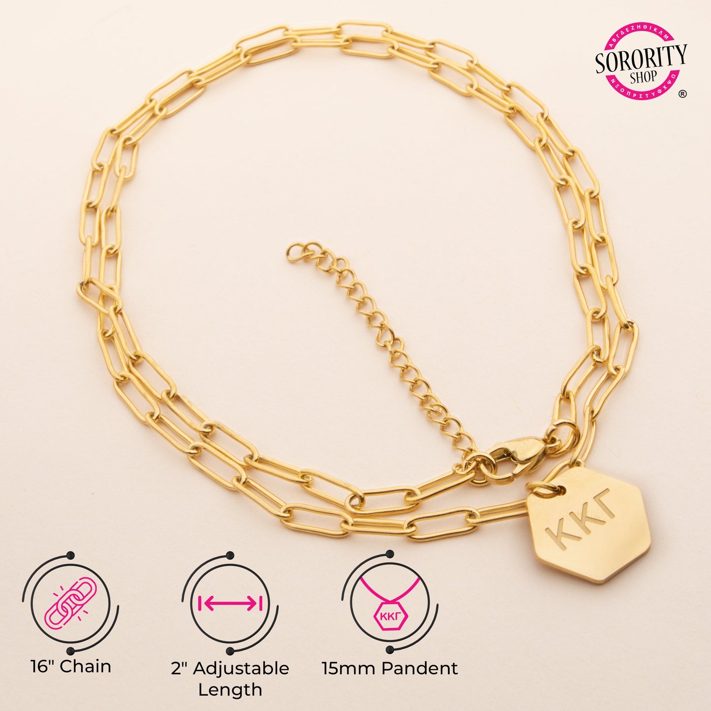 Alpha Sigma Tau Paperclip Necklace with AST Sorority Pendant