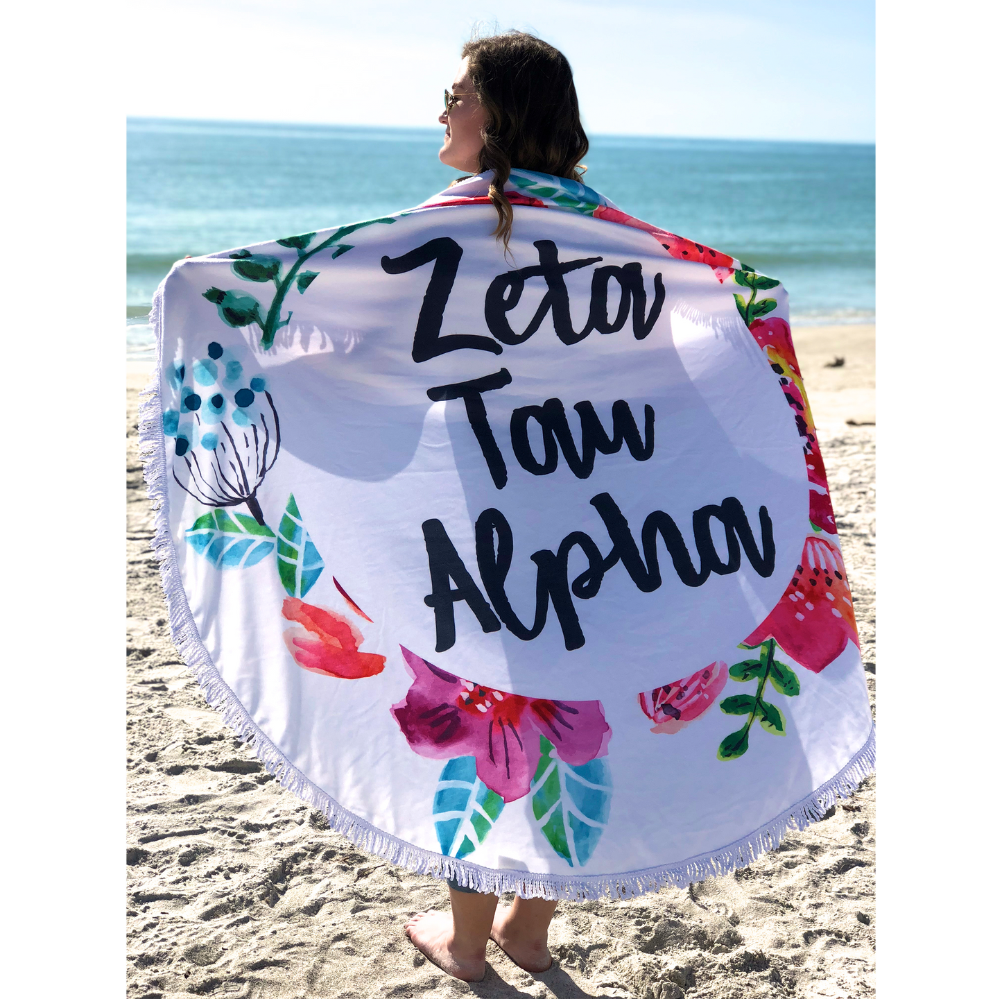 Pi Beta Phi <br> Floral Fringe Towel <br> Blanket