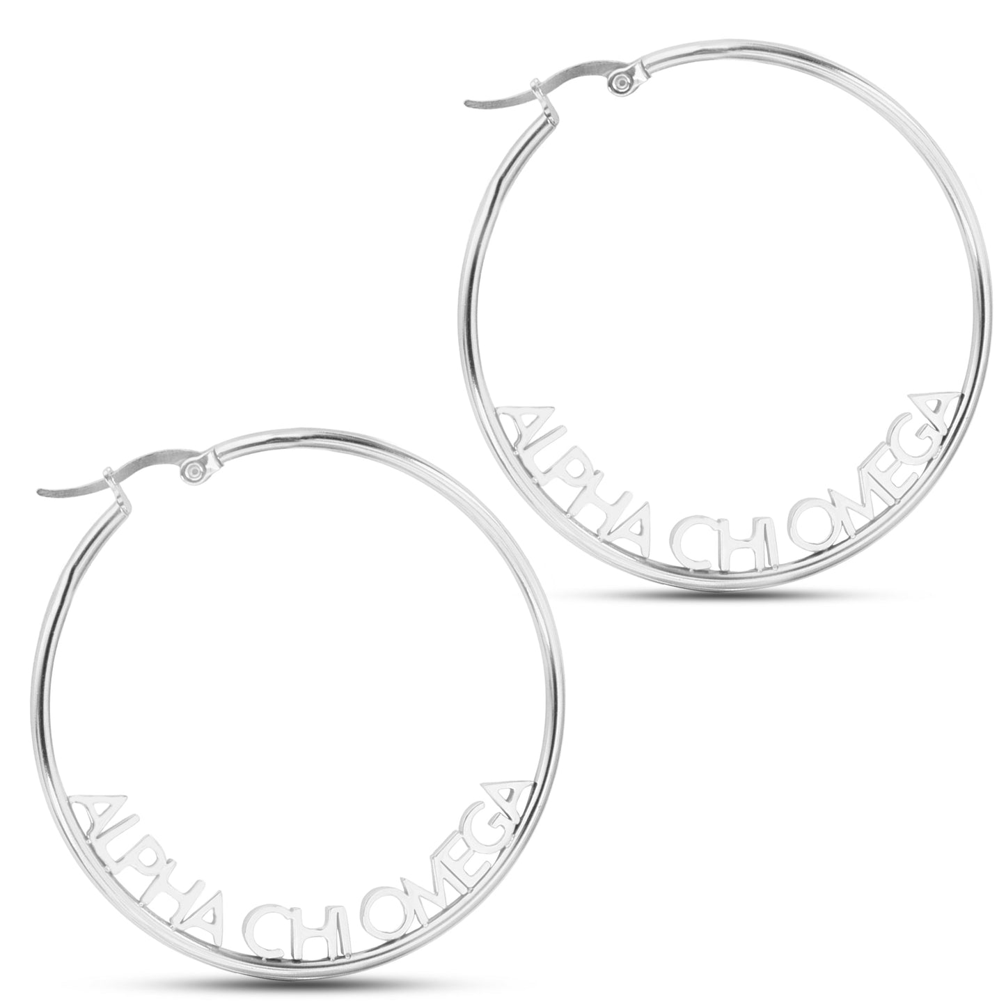 Alpha Chi Omega Silver Hoop Earrings- Name Design