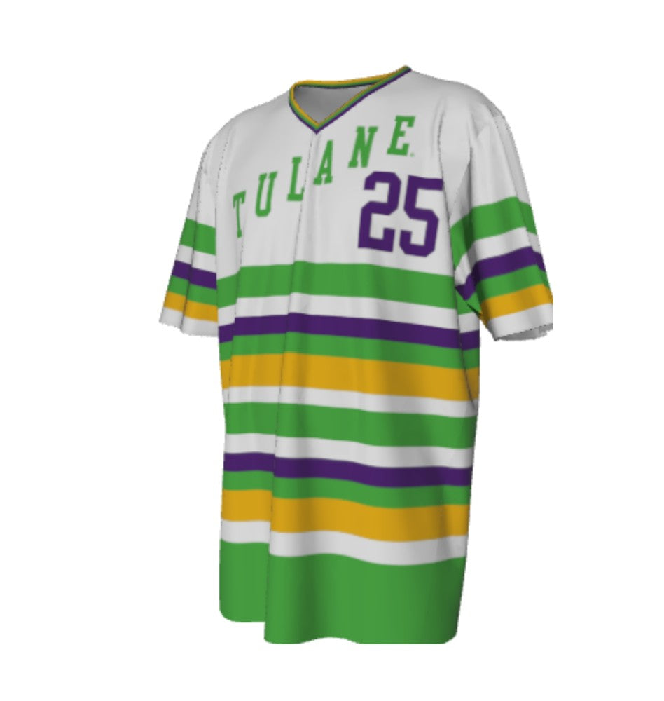 Tulane Customizable Baseball Jersey Mardi Gras Throwback Stripes