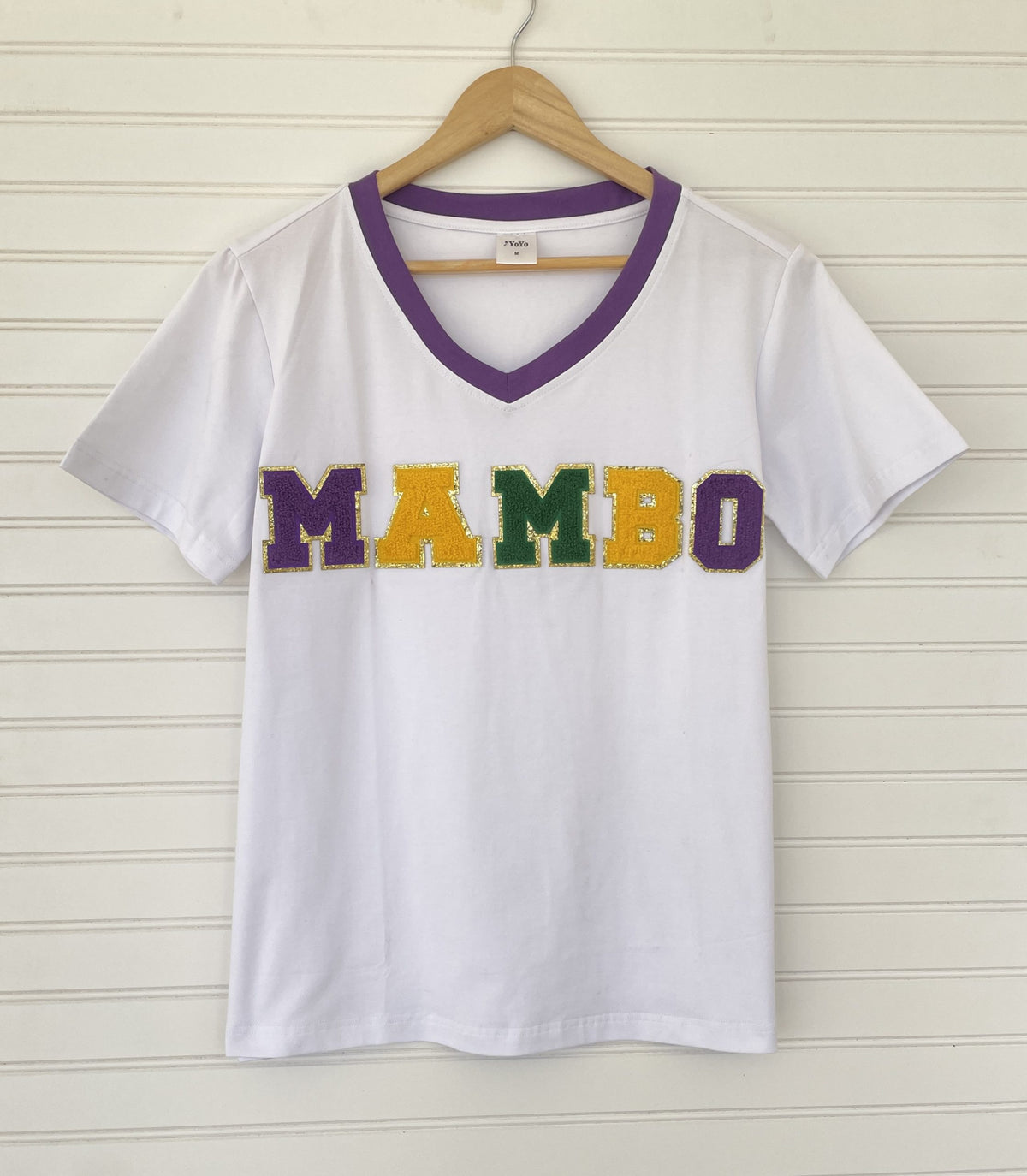 Mambo Chenille Letter Ringer V-Neck