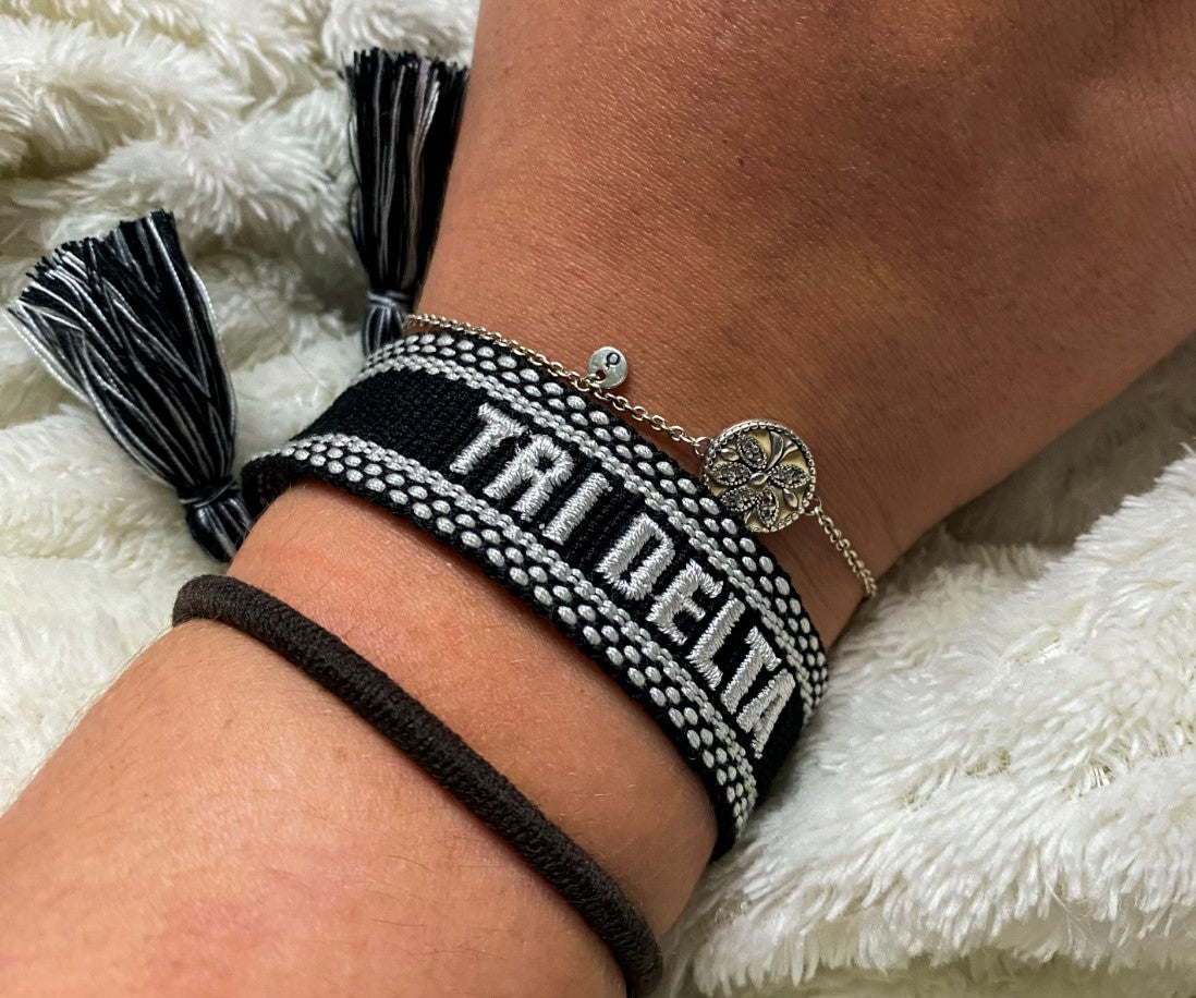 Zeta Tau Alpha Woven Bracelet, Black and White Design