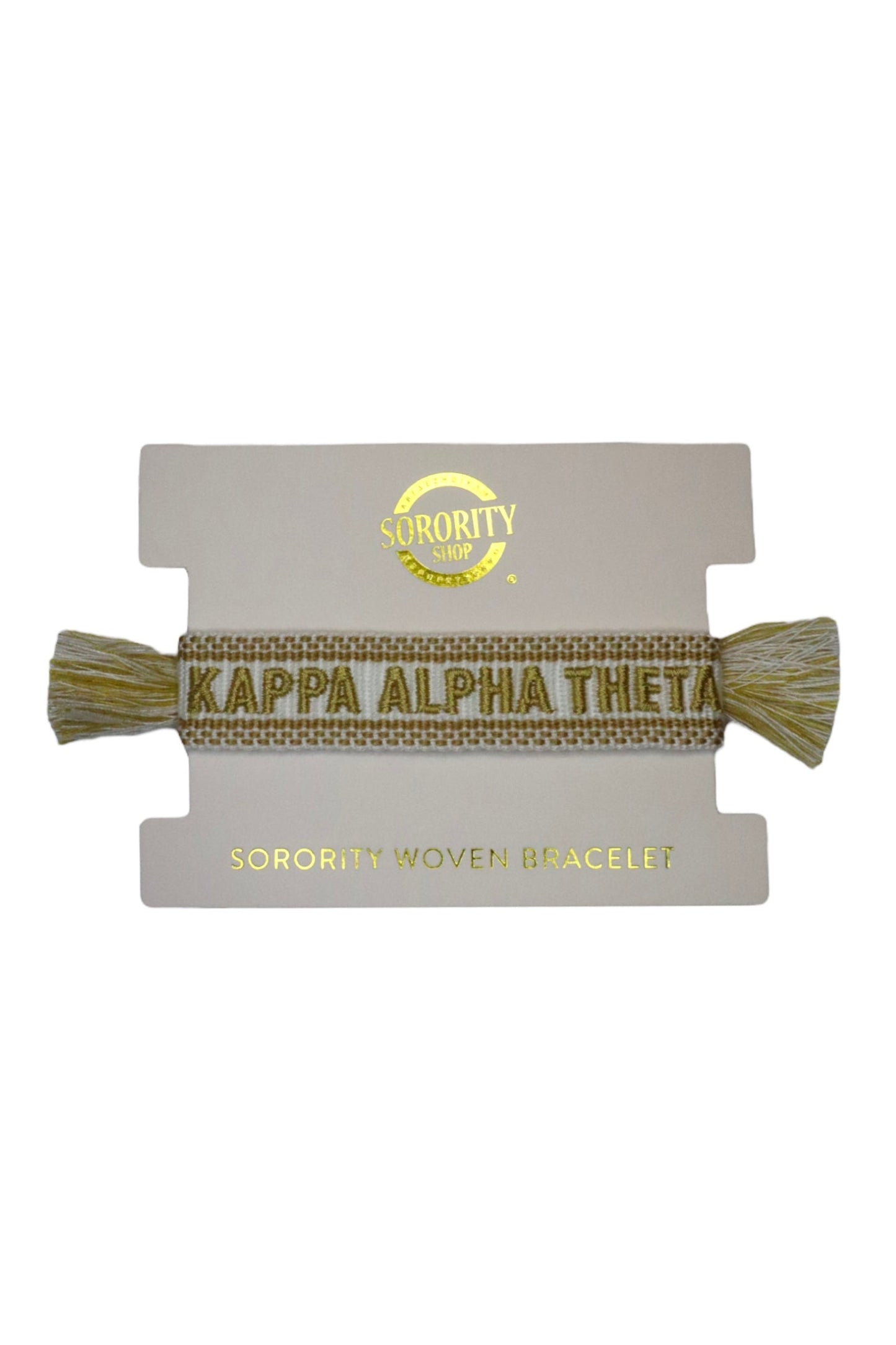 Zeta Tau Alpha Woven Bracelet, White and Gold Design