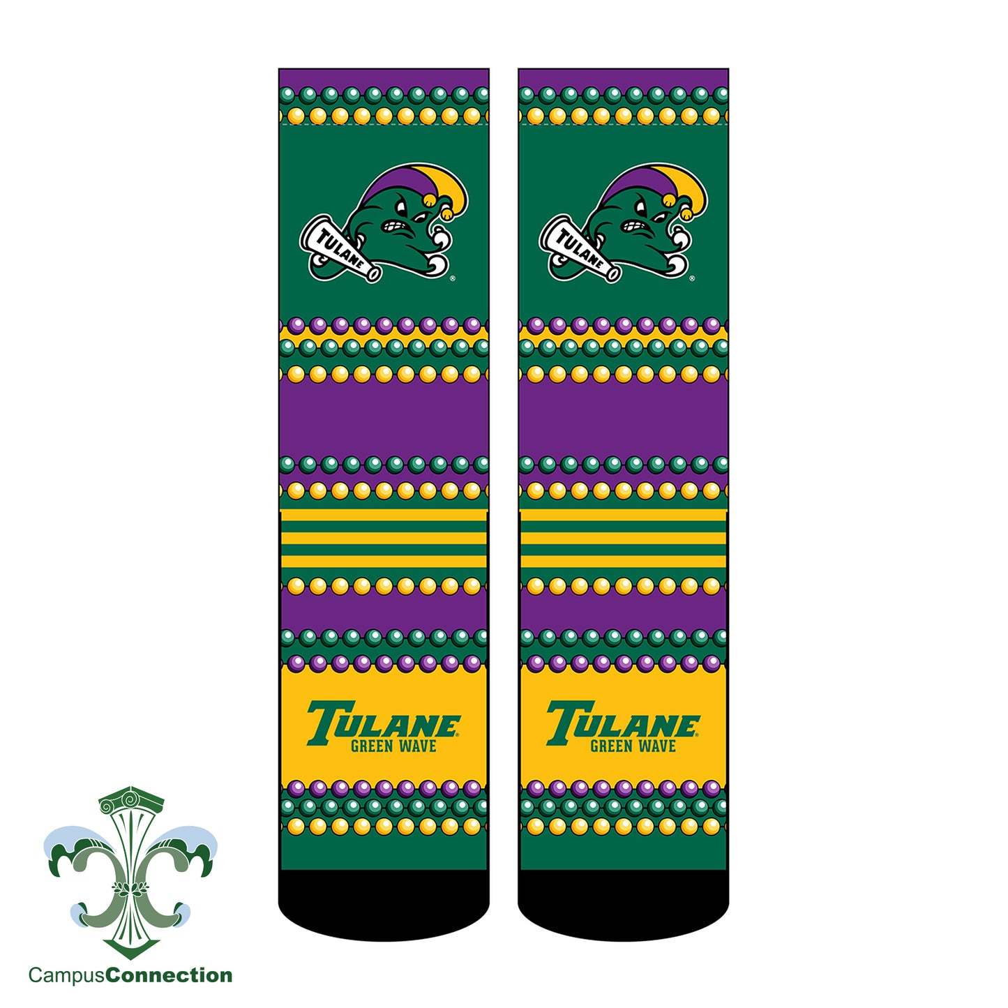 Tulane Mardi Gras Jester Wave Socks - Stripe