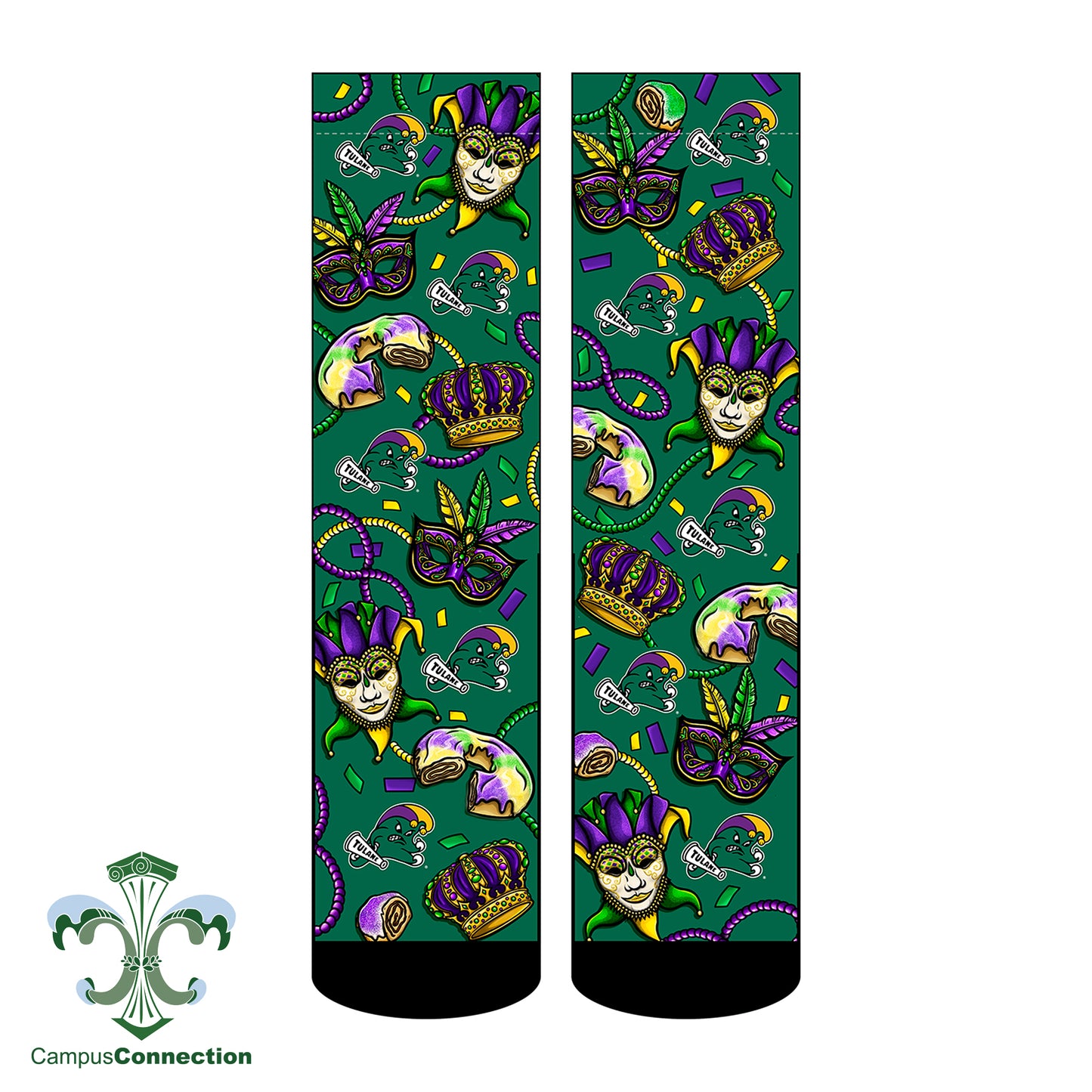 Tulane Mardi Gras Jester Wave Socks - All Over