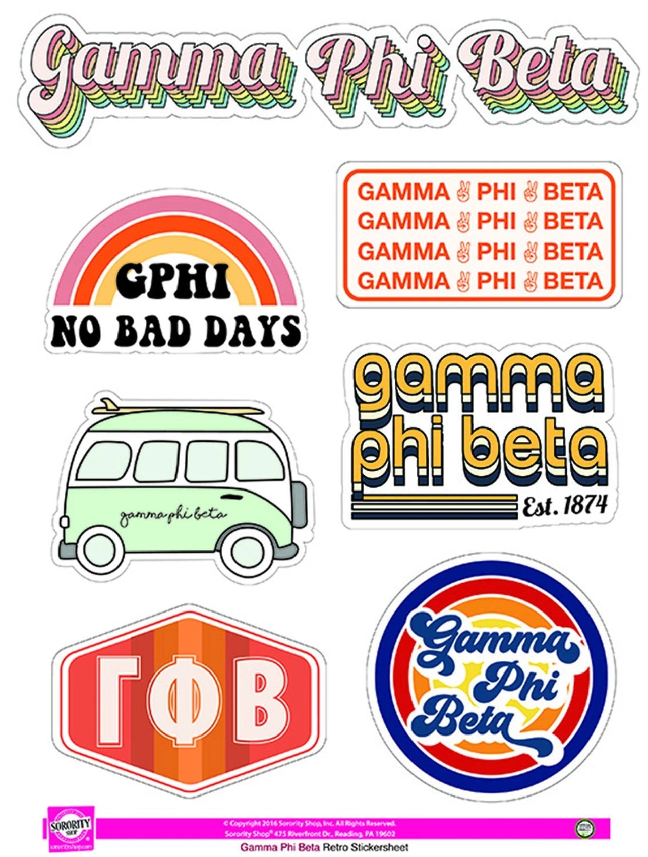 Gamma Phi Beta <br> Retro Sticker Sheet