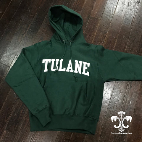 Tulane Champion Reverse Weave Sewn-Letter Hooded Sweatshirt - Green