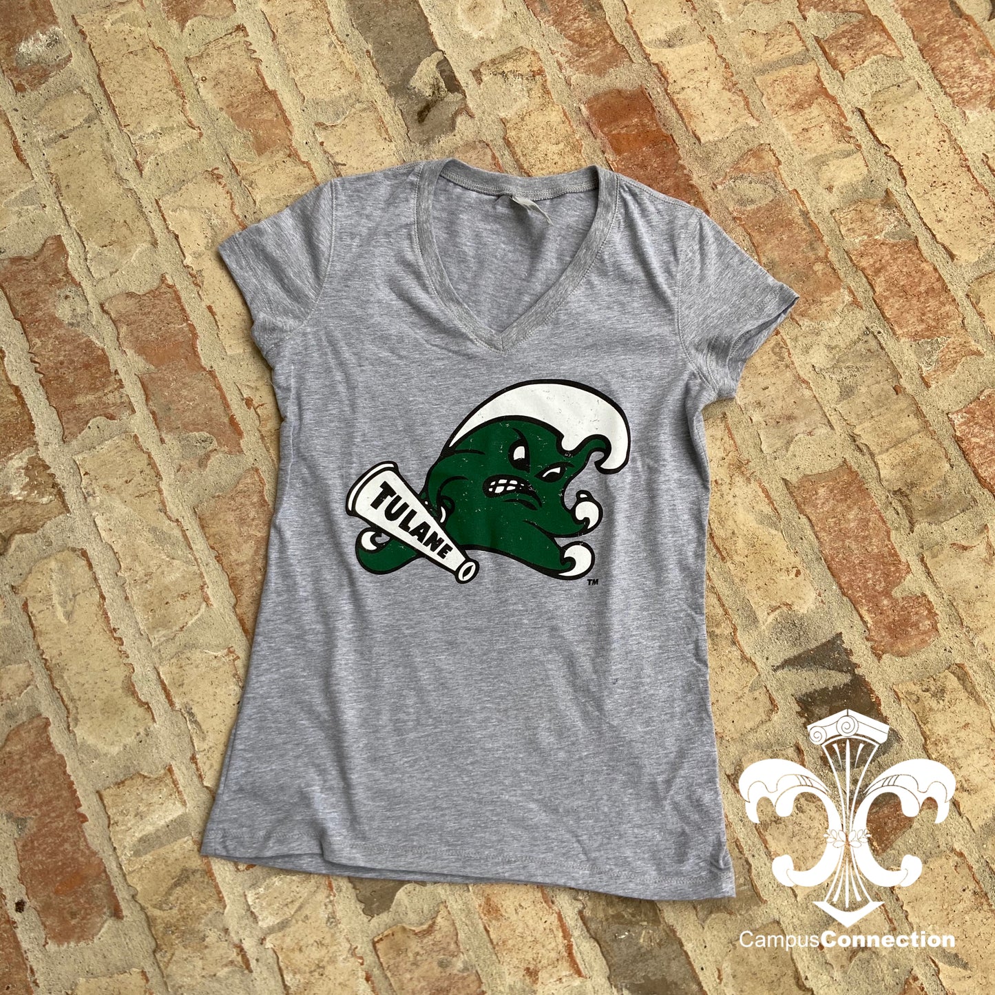 Tulane Angry Wave Women's V-Neck - Heather Gray