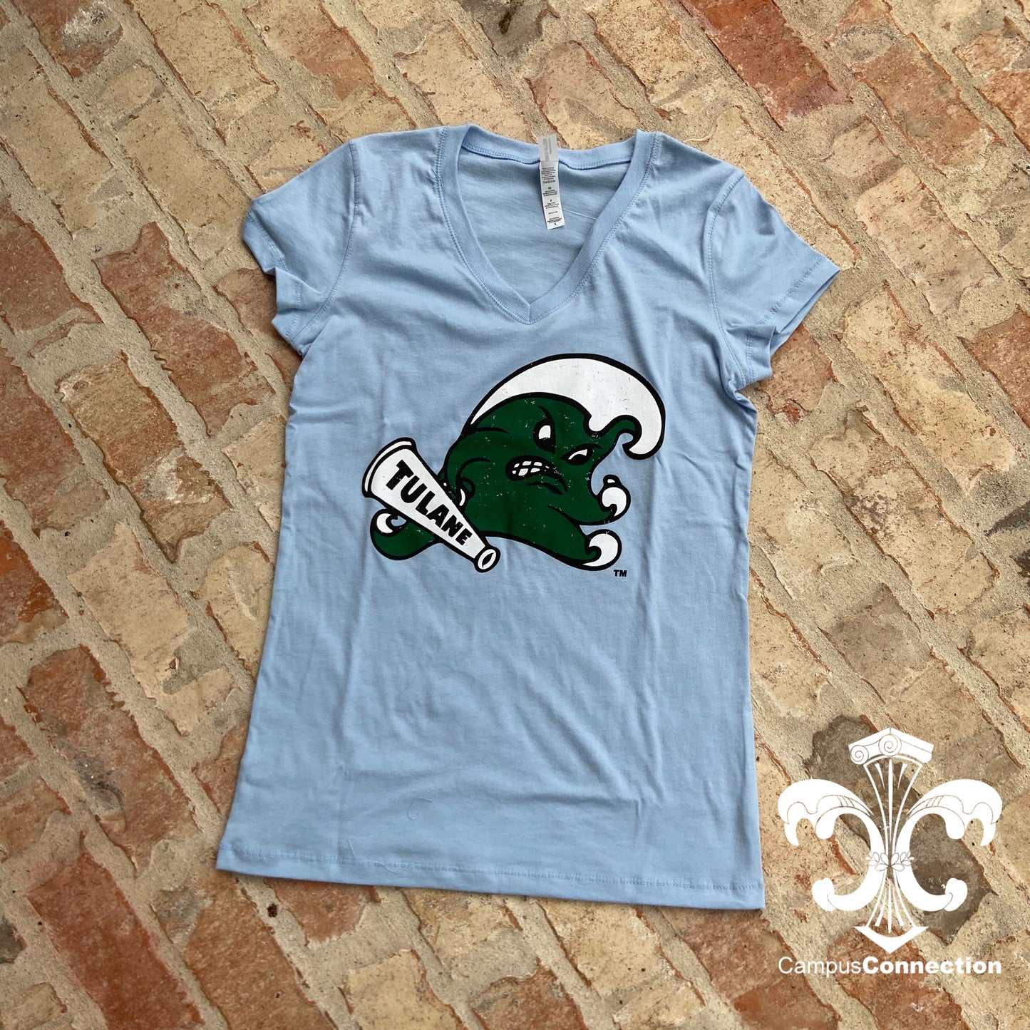 Tulane Angry Wave Women's V-Neck - Light Blue