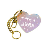 Delta Delta Delta Keychain - Iridescent Heart Design