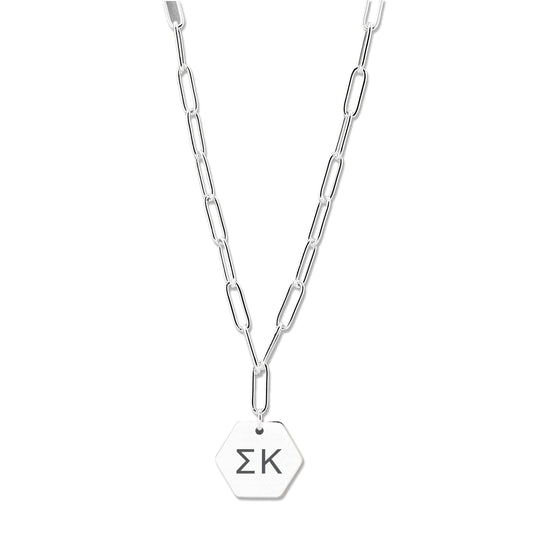 Sigma Kappa Necklace- Silver Paperclip Style with SK Pendant