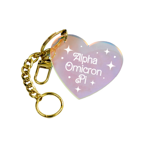 Alpha Omicron Pi Keychain - Iridescent Heart Design