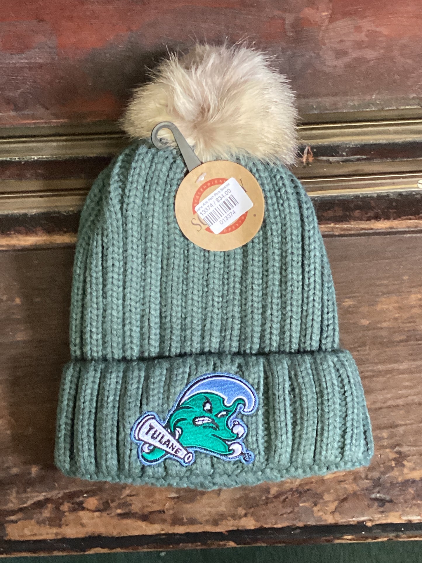 Tulane Angry Wave Knit Pom Pom Beanie