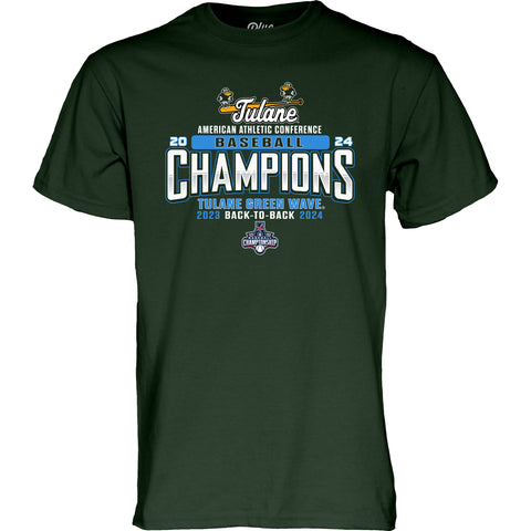 Tulane Baseball AAC Champions Back-to-Back Short Sleeve T-Shirt