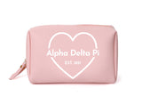 Alpha Delta Pi Pink Makeup Bag with White Heart and Logo