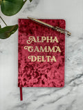 Alpha Gamma Delta Velvet Notebook with Gold Foil Imprint