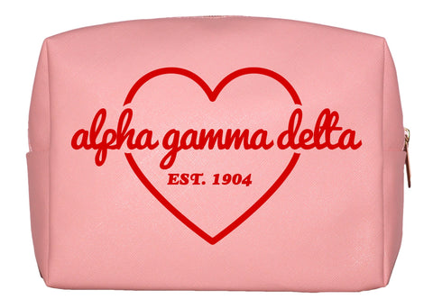 Alpha Gamma Delta Pink w/Red Heart Makeup Bag