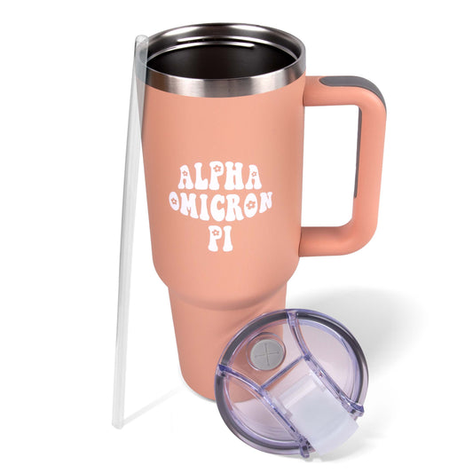 Alpha Omicron Pi Tumbler - 40oz Stainless Steel with Handle