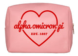 Alpha Omicron Pi Pink w/Red Heart Makeup Bag