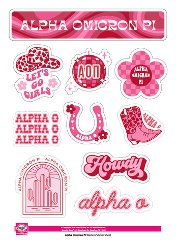 Alpha Omicron Pi Sticker Sheet - Western Disco Design