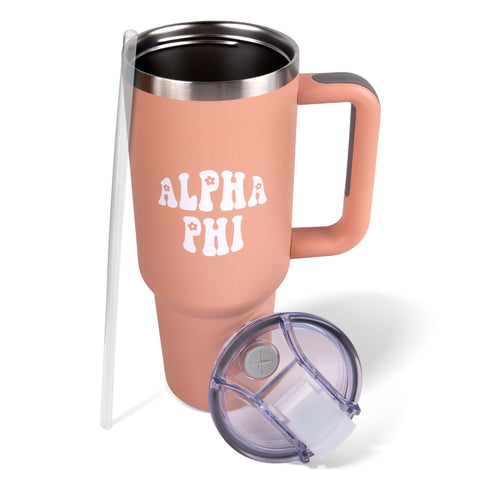 Alpha Phi Tumbler - 40oz Stainless Steel with Handle