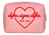 Alpha Sigma Alpha Pink w/Red Heart Makeup Bag