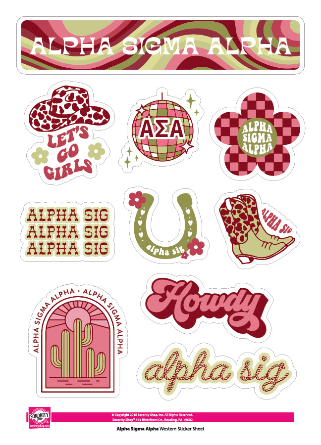 Apha Sticker Alpha Sigma Alpha Sticker Sheet - Western Disco Design – Campus Connection
