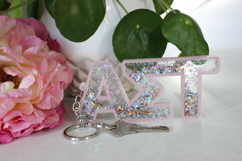 Alpha Sigma Tau Glitter Sorority Keychain