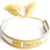 Chi Omega Woven Bracelet, White and Gold Design