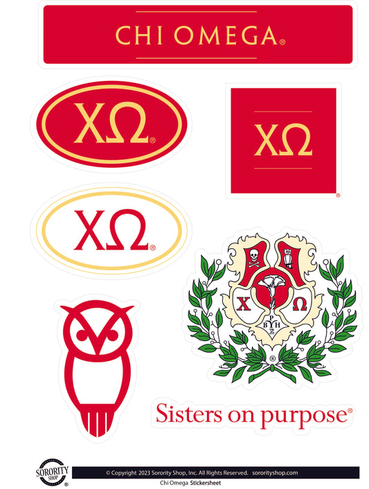 Chi Omega Sorority Sticker Sheet- Brand Focus