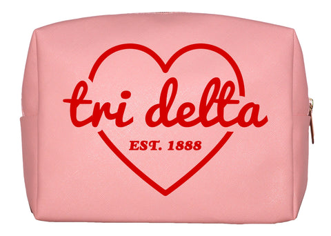 Delta Delta Delta Pink w/Red Heart Makeup Bag