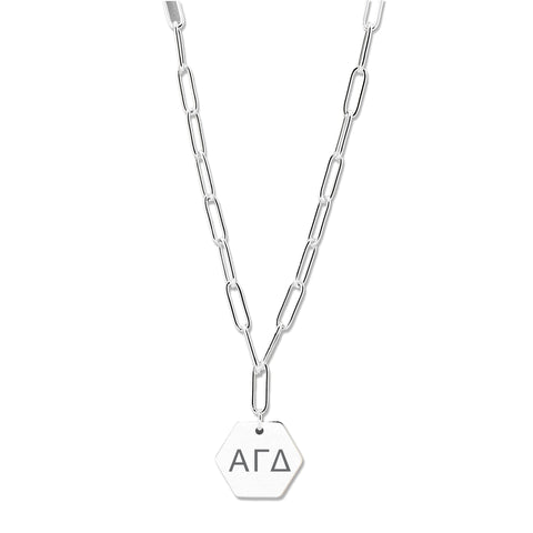 Alpha Gamma Delta Necklace- Silver Paperclip Style with AGD Pendant