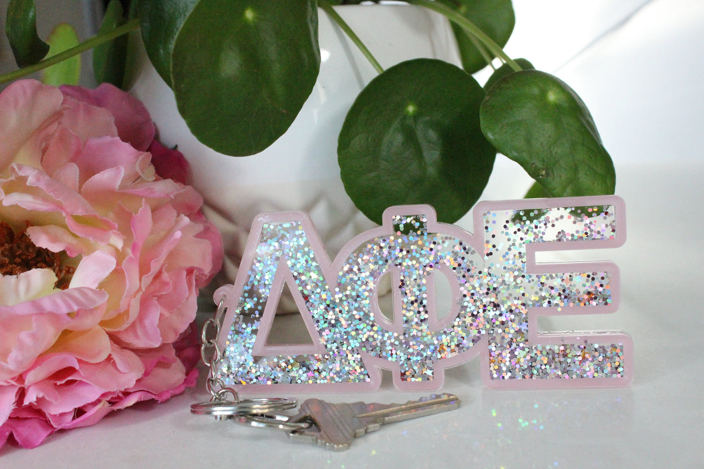 Delta Phi Epsilon Glitter Sorority Keychain