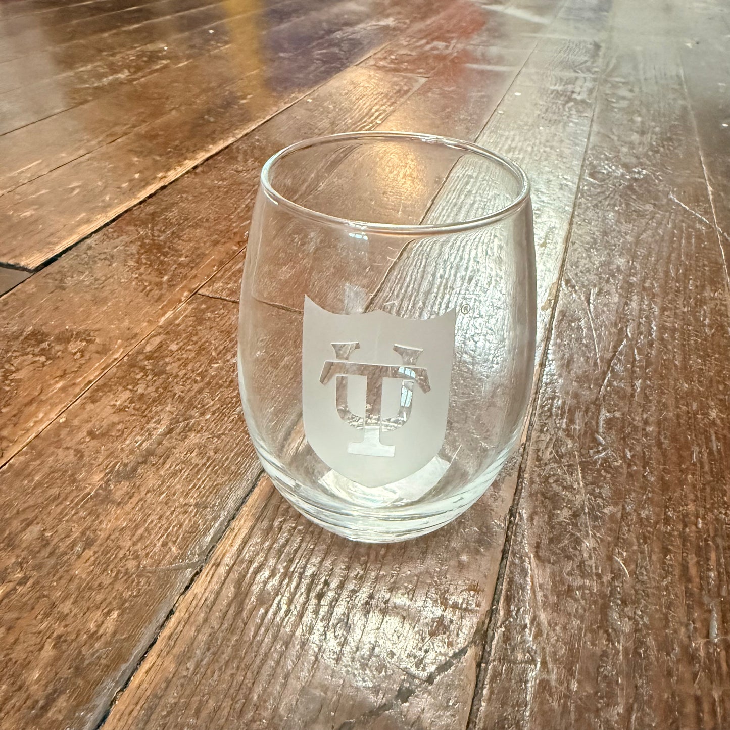 Tulane Shield Stemless Wine Glass