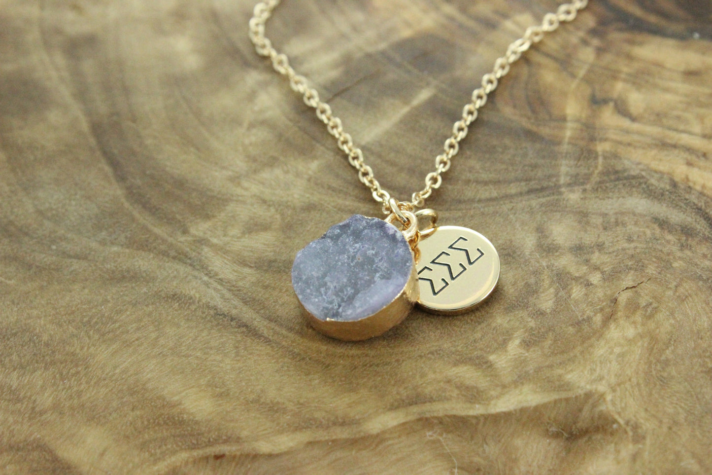 Sigma Sigma Sigma Sisterhood Druzy Necklace