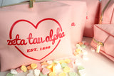 Zeta Tau Alpha Pink w/Red Heart Makeup Bag