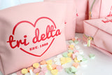 Delta Delta Delta Pink w/Red Heart Makeup Bag