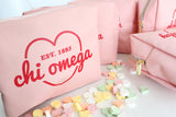 Chi Omega Pink w/Red Heart Makeup Bag