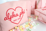 Alpha Phi Makeup Bag - Pink w/ Red Heart