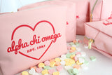 Alpha Chi Omega Pink w/Red Heart Makeup Bag