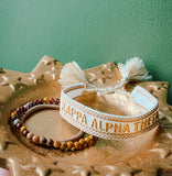 Alpha Omicron Pi Woven Bracelet, White and Gold Design