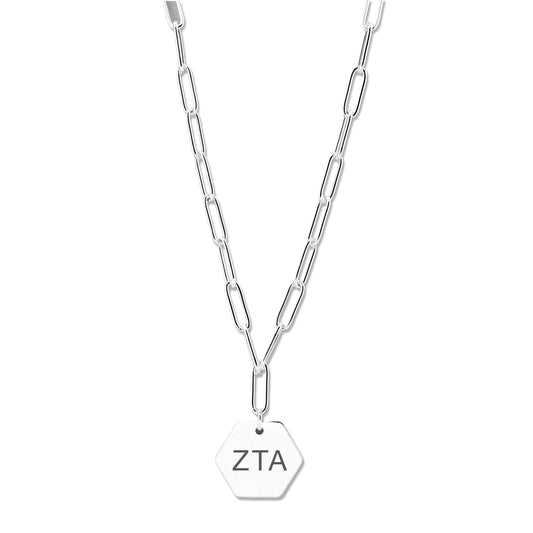 Zeta Tau Alpha Necklace- Silver Paperclip Style with ZTA Pendant