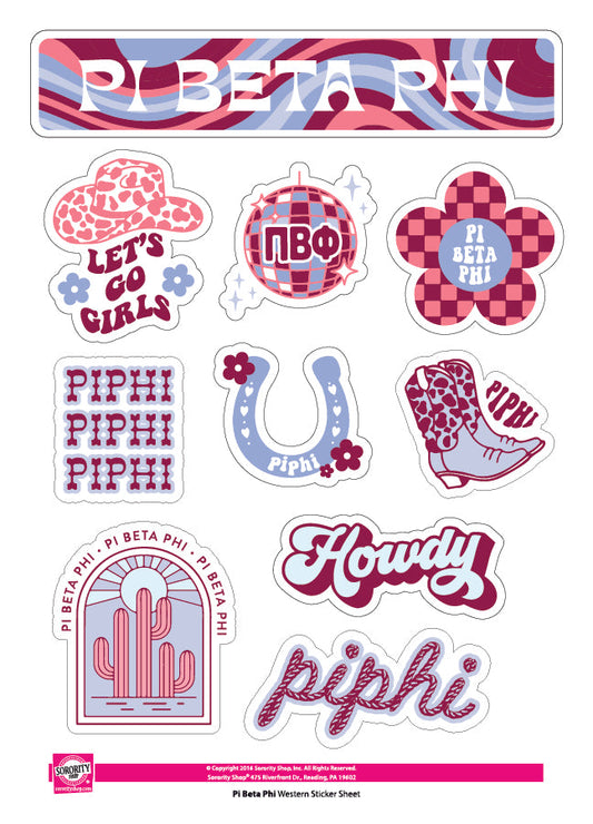 Pi Beta Phi Sticker Sheet - Western Disco Design