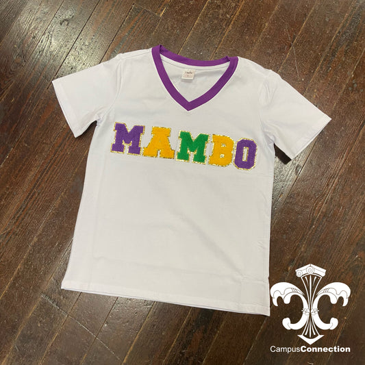 Mambo Chenille Letter Ringer V-Neck