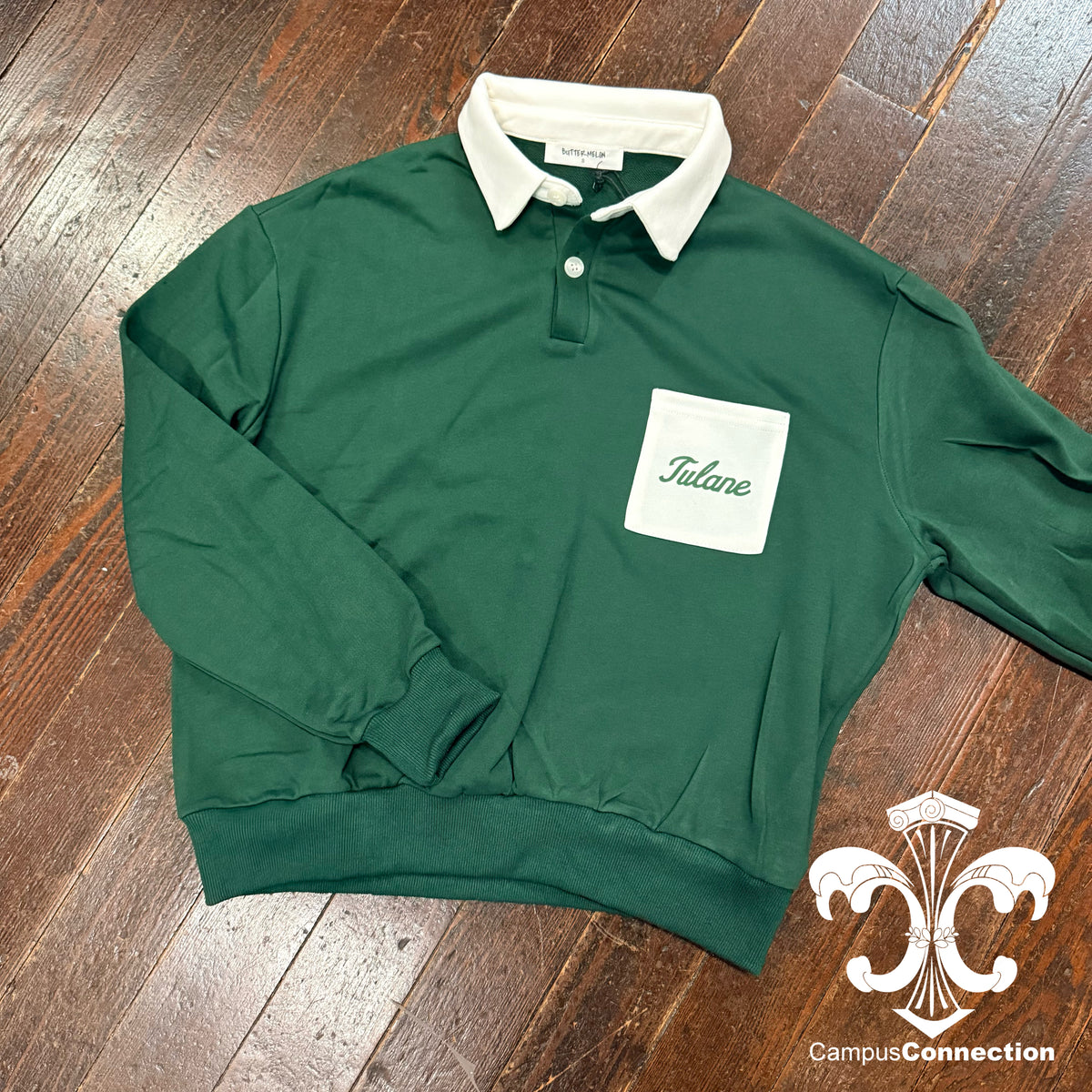 Tulane Vintage Script Two-Toned Polo Collar Sweatshirt
