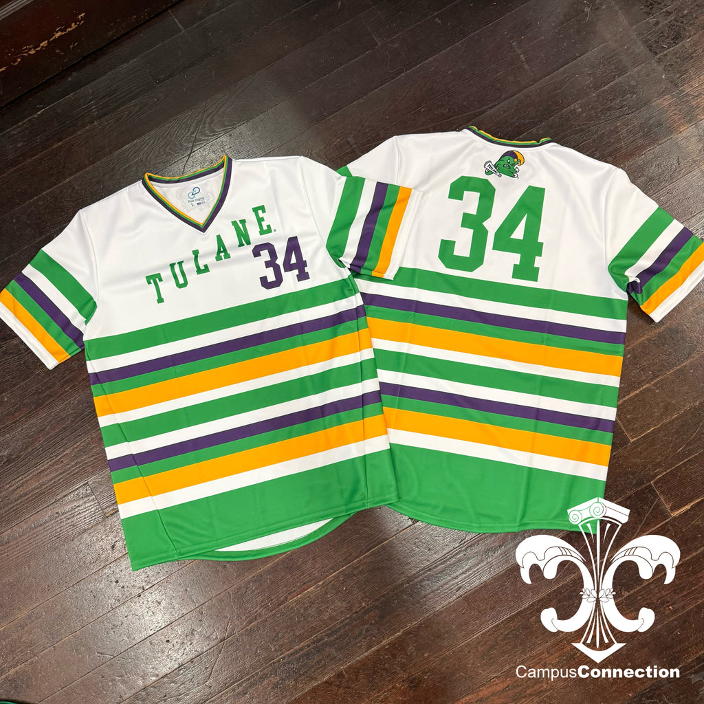 Tulane Mardi Gras Throwback Stripe Baseball Jersey