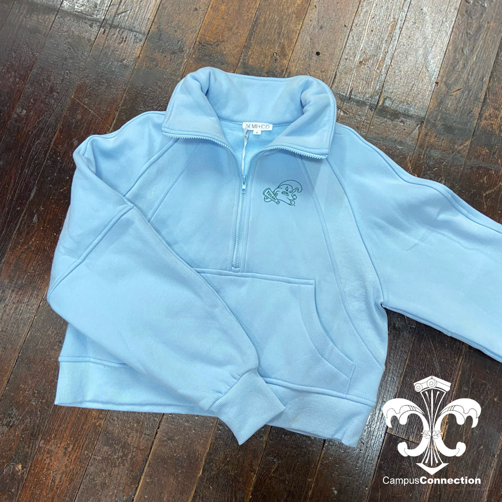 Tulane Angry Wave Dove Funnel Neck Half-Zip Sweatshirt - Blue