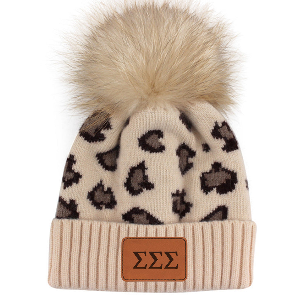 Sigma Sigma Sigma Leopard Design Beanie Hat