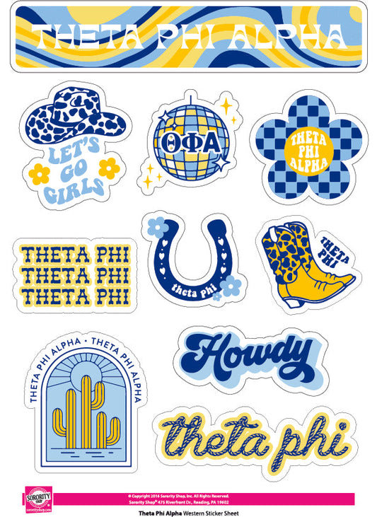 Theta Phi Alpha Sticker Sheet - Western Disco Design