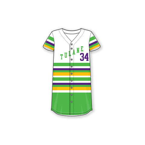 Tulane Women's Baseball Dress - Mardi Gras Throwback Stripes